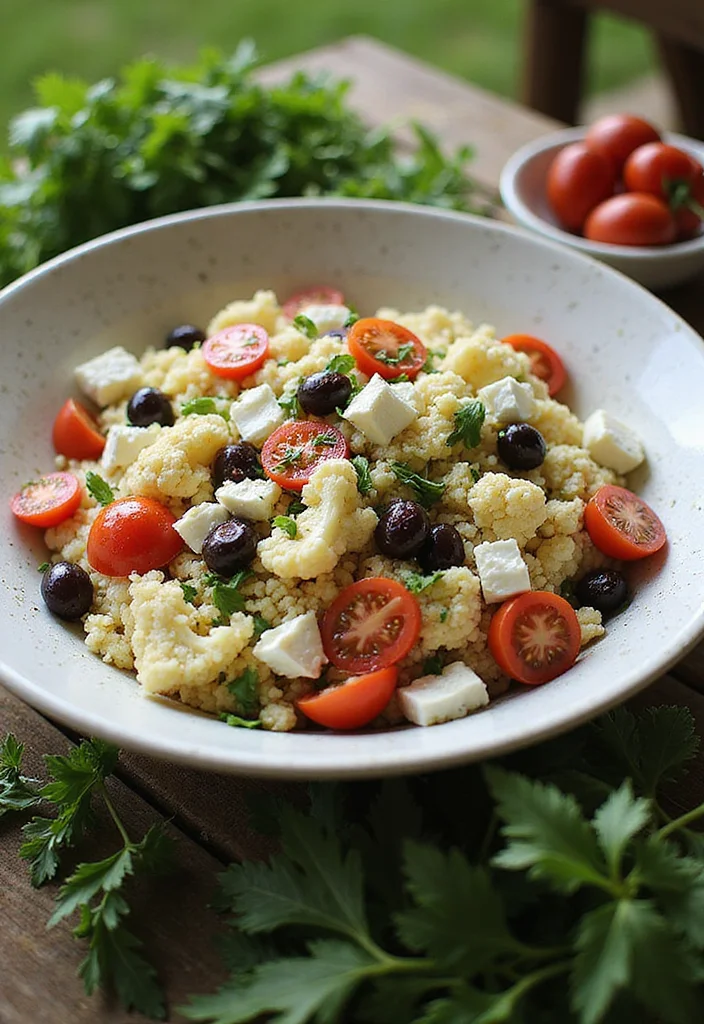 10 Keto Riced Cauliflower Recipes for Easy Low Carb Sides - 6. Mediterranean Cauliflower Rice Salad