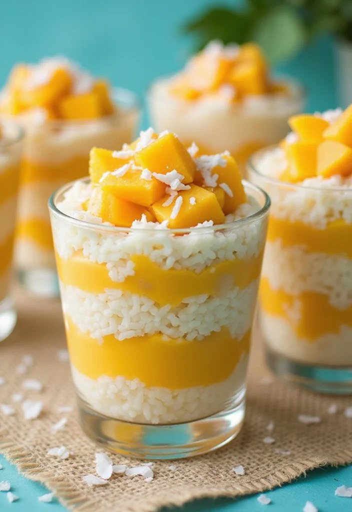 12 Layered Dessert Recipes for Beautiful Easy Treats - 3. Mango Coconut Rice Layered Dessert