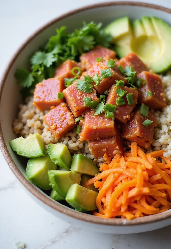 12 Seafood Dinner Recipes for Light Flavorful Meals - 5. Spicy Tuna Poke Bowl